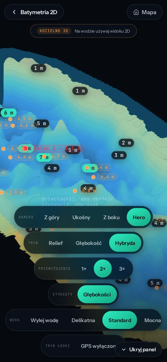 Model 3D dna jeziora Kozielno na telefonie