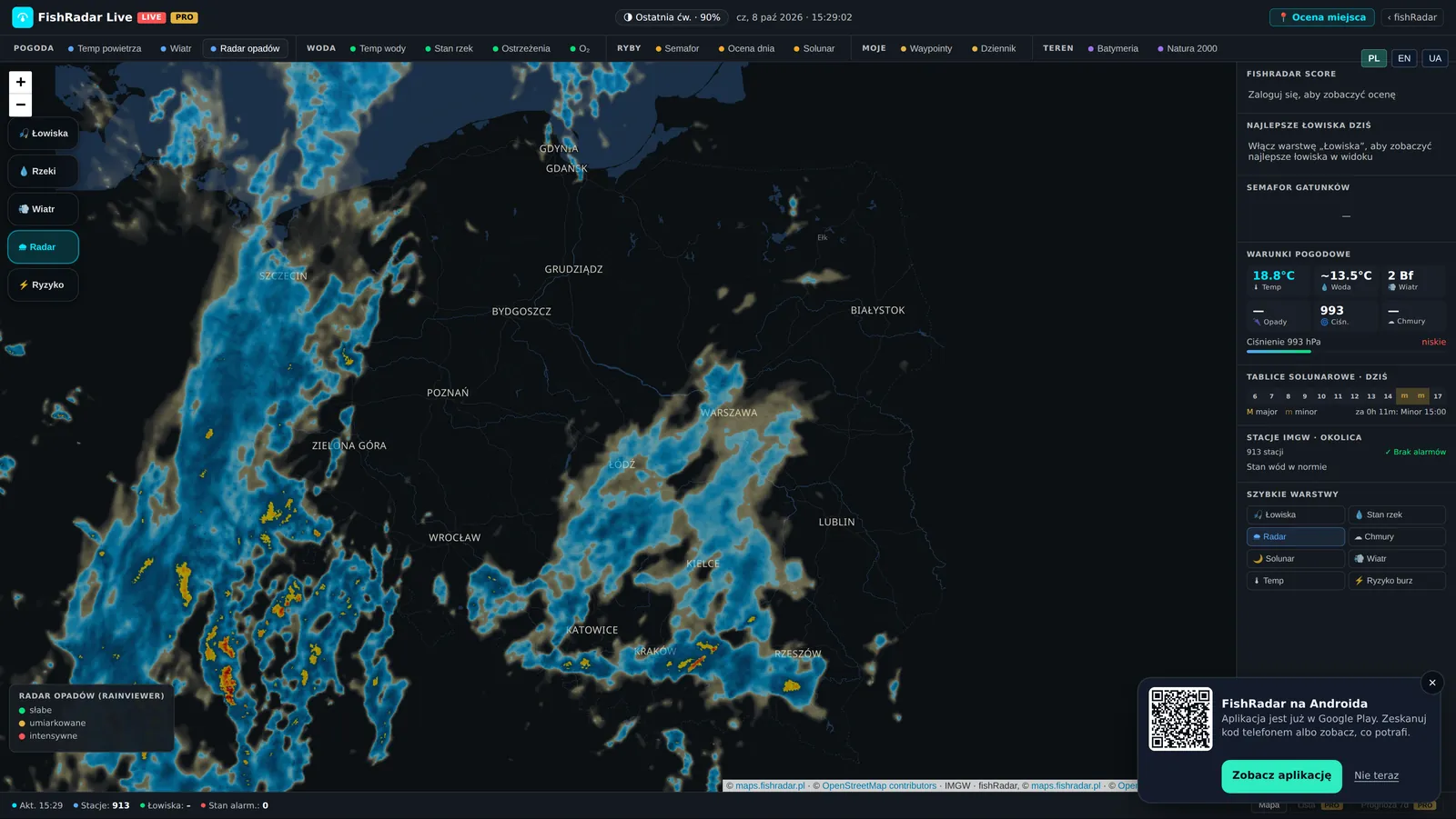 FishRadar Live: Radar opadów